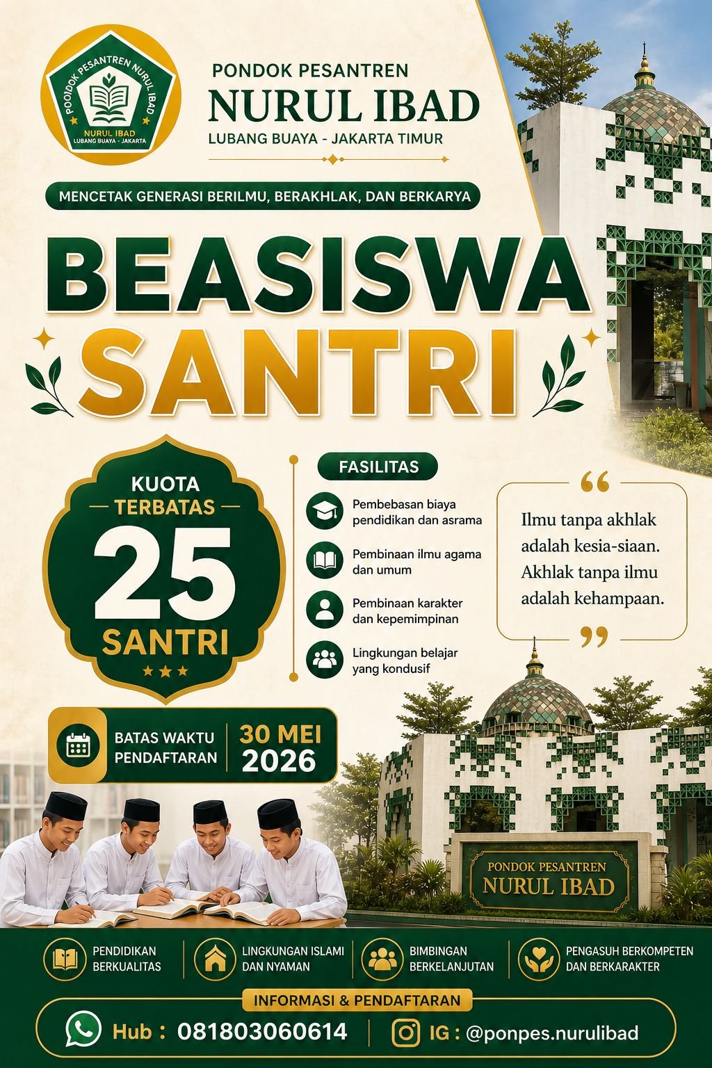 Jangan Sampai Ketinggalan! Beasiswa Santri 100% Gratis, Kuota Super Terbatas