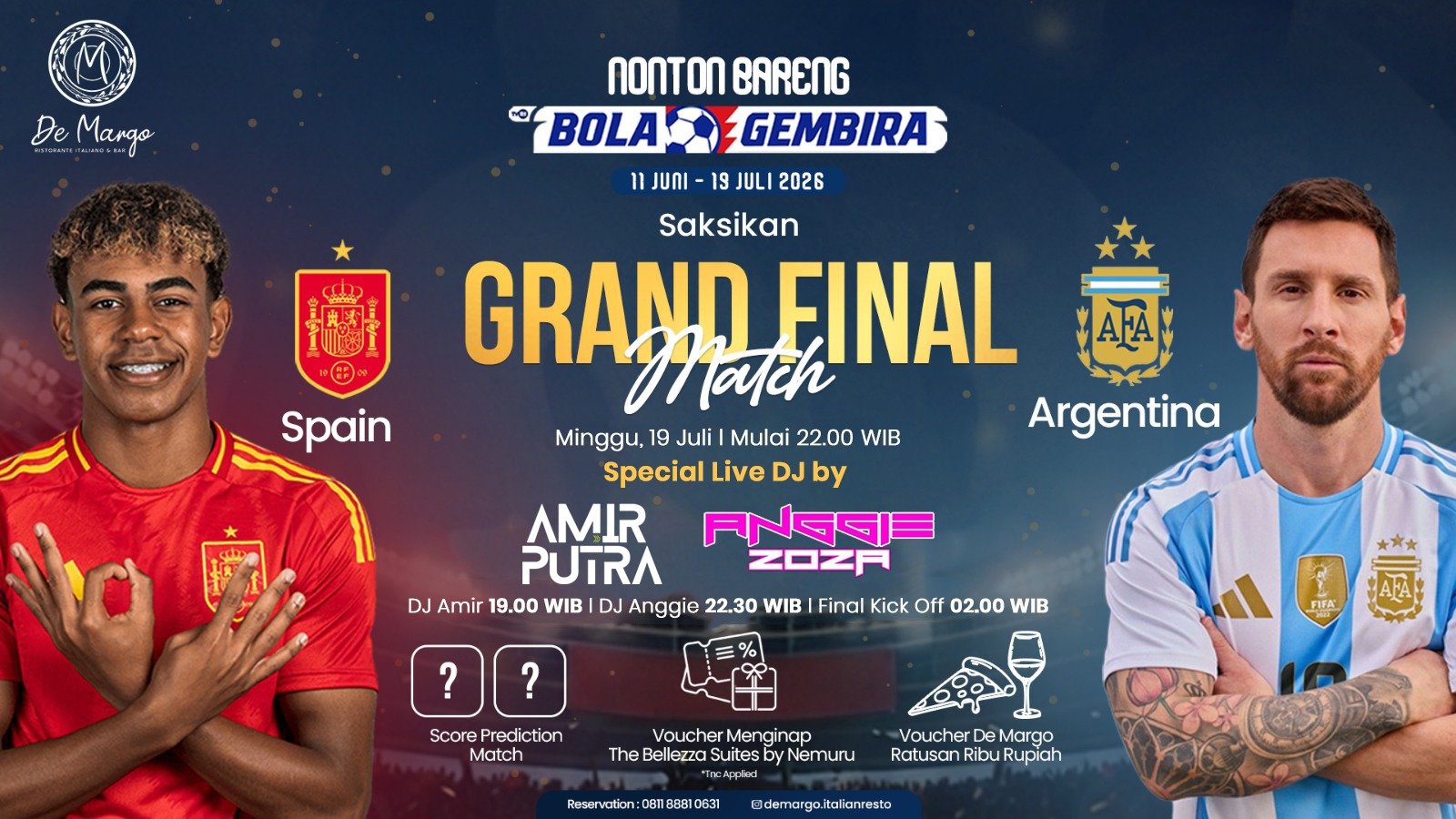 Cari Tempat Nobar Final Spain vs Argentina? De Margo Siapkan Paket Mulai Rp50 Ribu