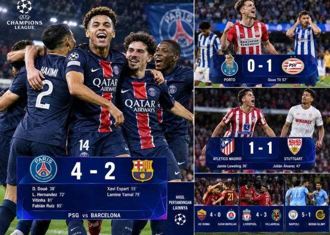 PSG Kalahkan Barcelona 4-2, PSV Tumbangkan Porto di Liga Champions