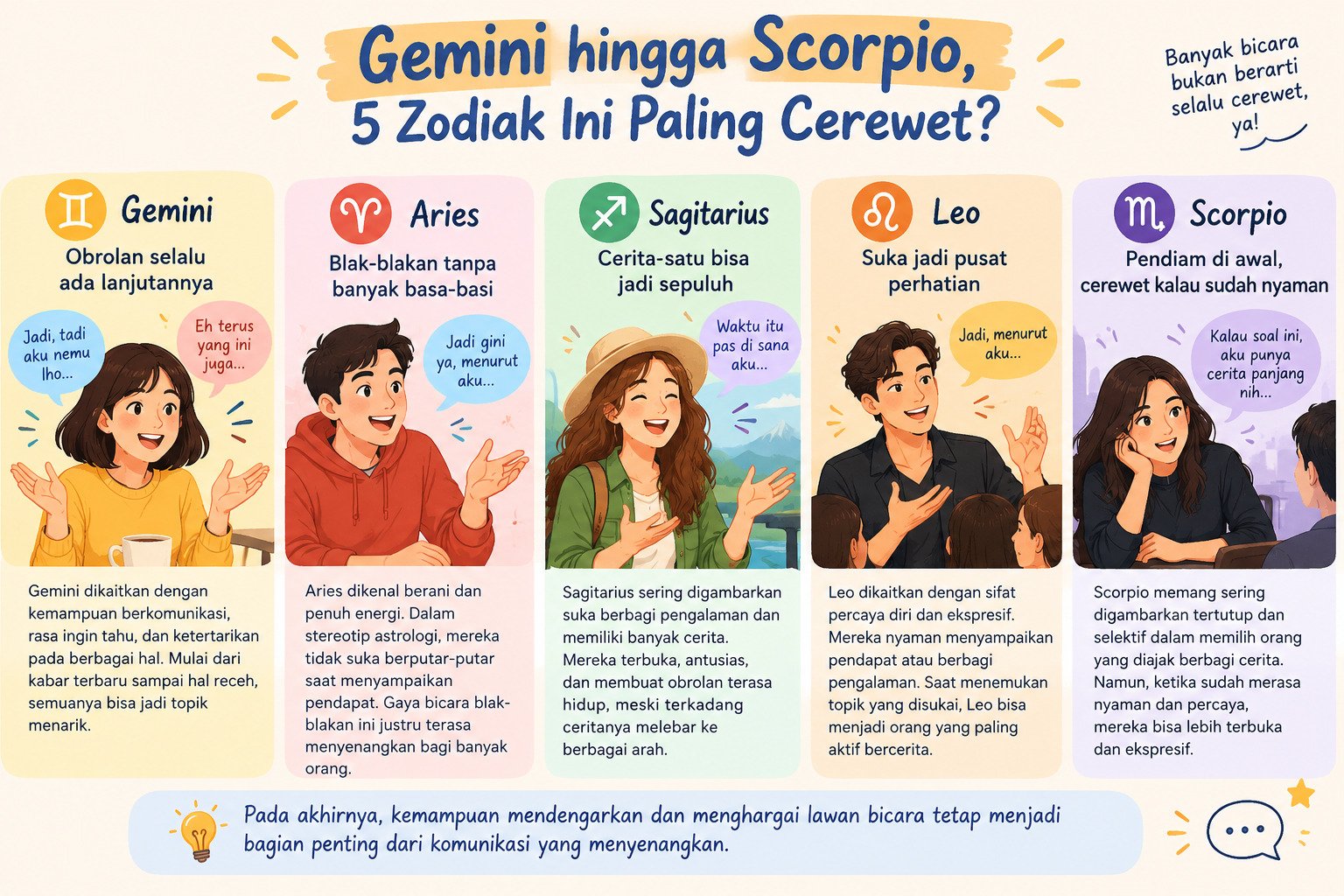 Gemini hingga Scorpio, 5 Zodiak yang Sering Dikaitkan dengan Kebiasaan Banyak Bicara